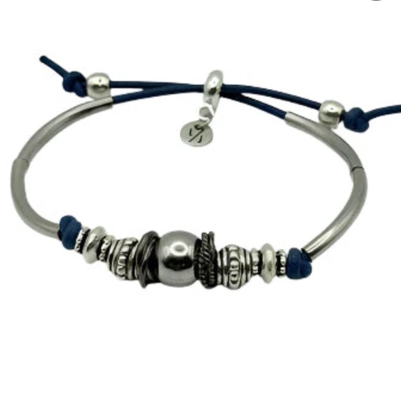 Lizzy James, Aurora Silver and Blue Leather Adjustable Dual Bracelets, BoHo - Picture 5 of 6